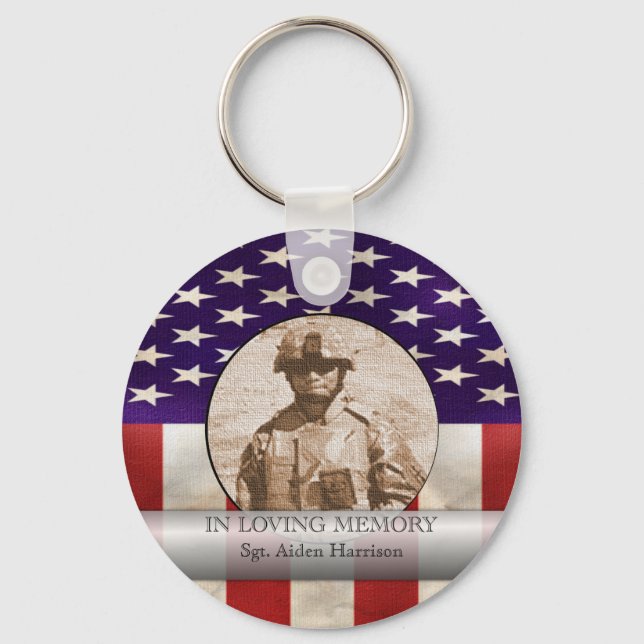 In Loving Memory Military Photo Personalised Key Ring (Front)