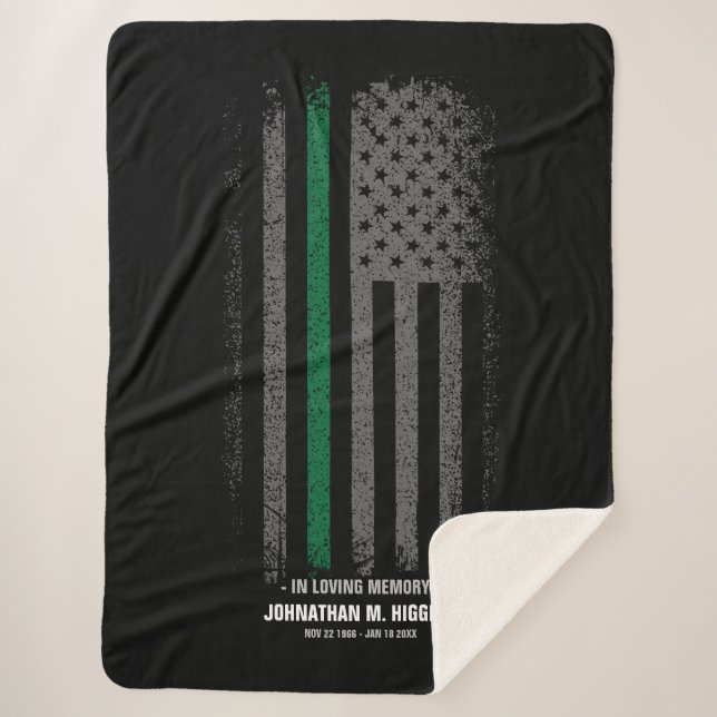 In Loving Memory Military Thin Green Line Flag Sherpa Blanket (Front)