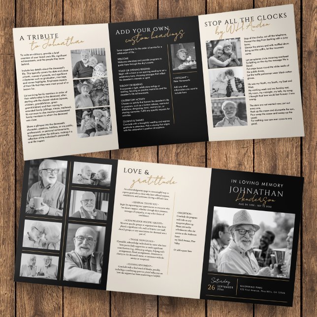 In Loving Memory Modern 14-Photo Elegant Memorial Tri-Fold Programme (Creator Uploaded)