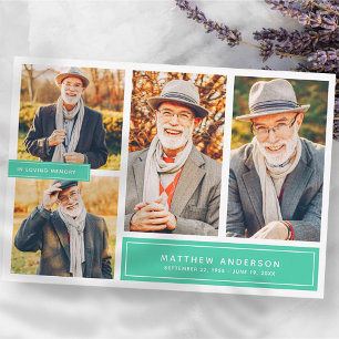 In Loving Memory Modern Colour Four Photos Thank You Card