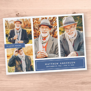 In Loving Memory Modern Colour Four Photos Thank You Card