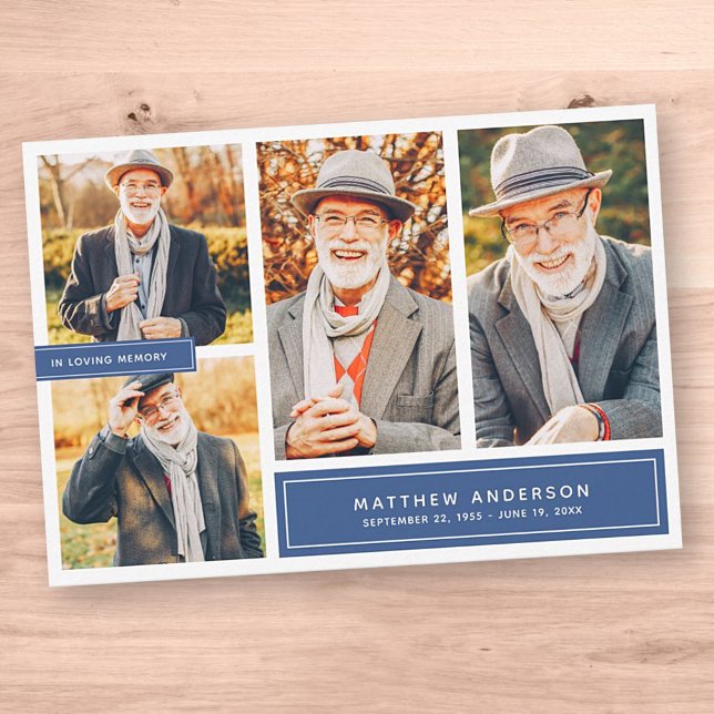 In Loving Memory Modern Colour Four Photos Thank You Card (Creator Uploaded)
