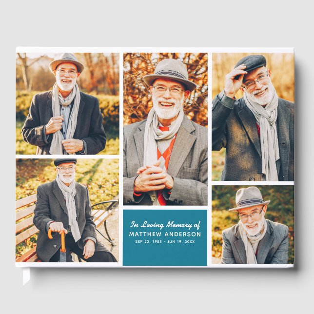 In Loving Memory Modern Colour Photo Collage Guest Book (Front)