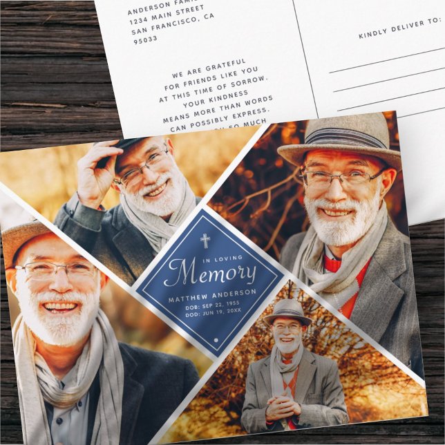 In Loving Memory Modern Cross Multi Photo Postcard (Creator Uploaded)