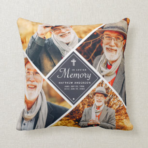 In Loving Memory Modern Cross Multi Photo Template Cushion