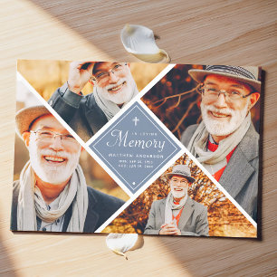 In Loving Memory Modern Cross Multi Photo Thank You Card