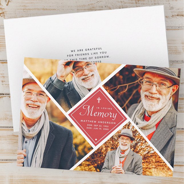 In Loving Memory Modern Cross Multi Photo Thank You Card (Creator Uploaded)