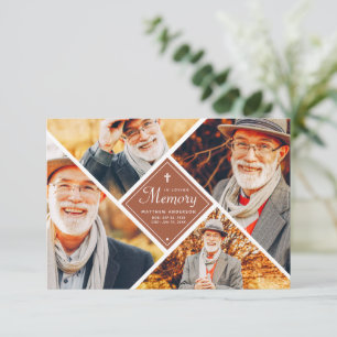 In Loving Memory Modern Cross Multi Photo Thank You Card