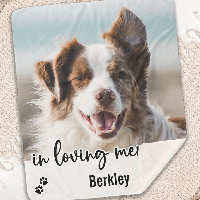 In Loving Memory Modern Dog Photo Pet Memorial Sherpa Blanket (Creator Uploaded)