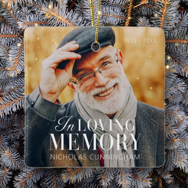 In Loving Memory Modern Elegant Photo Memorial Ceramic Ornament (Creator Uploaded)