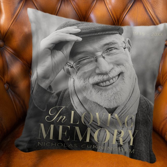 In Loving Memory Modern Elegant Photo Memorial Cushion (Creator Uploaded)
