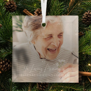 In Loving Memory Modern Elegant Photo Memorial Glass Tree Decoration