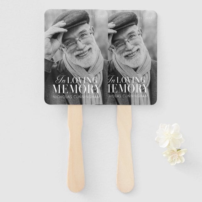 In Loving Memory Modern Elegant Photo Memorial Hand Fan (Front and Back)