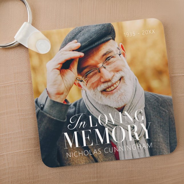 In Loving Memory Modern Elegant Photo Memorial Key Ring (Creator Uploaded)