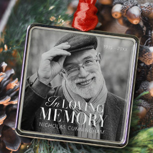 In Loving Memory Modern Elegant Photo Memorial Metal Ornament