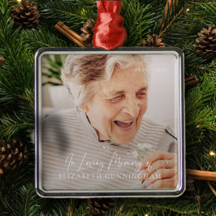 In Loving Memory Modern Elegant Photo Memorial Metal Ornament