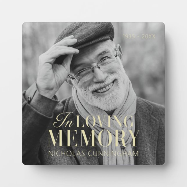 In Loving Memory Modern Elegant Photo Memorial Plaque (Front)
