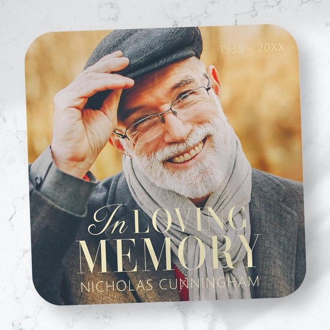 In Loving Memory Modern Elegant Photo Memorial Square Sticker (Creator Uploaded)