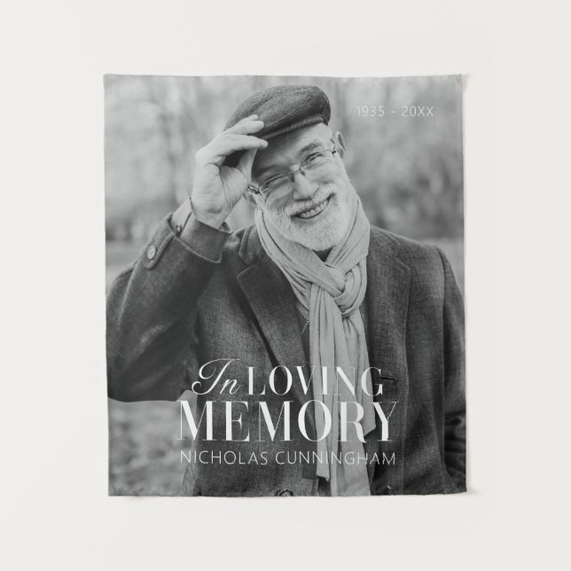 In Loving Memory Modern Elegant Photo Memorial Tapestry (Front)