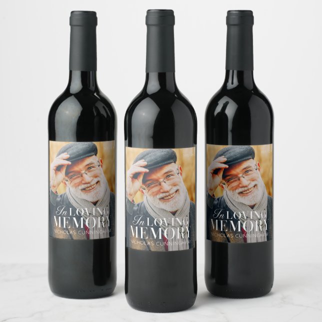 In Loving Memory Modern Elegant Photo Memorial Wine Label (Bottles)