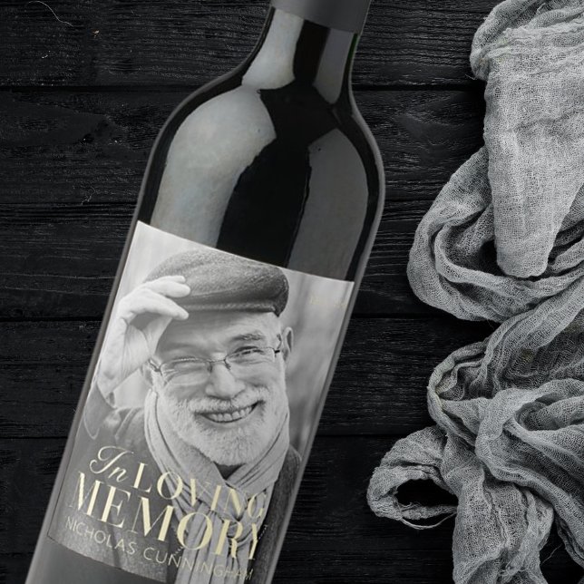 In Loving Memory Modern Elegant Photo Memorial Wine Label (Creator Uploaded)