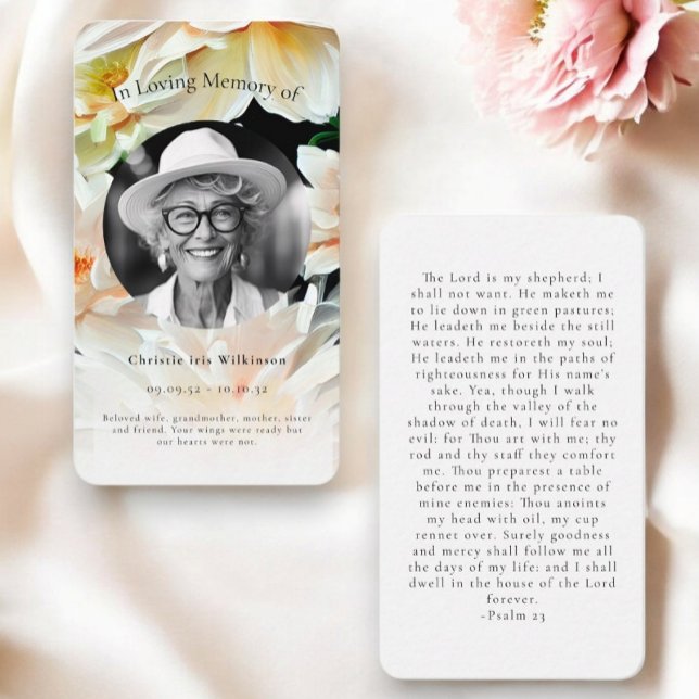 in loving memory modern floral simple prayer card  (double sided prayer card , comes with a envelope , ideal keepsake for framily and friends )