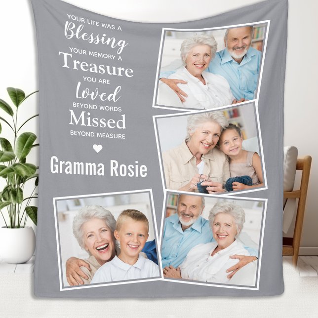 In Loving Memory Modern Grey Photo Collage Fleece Blanket (Creator Uploaded)