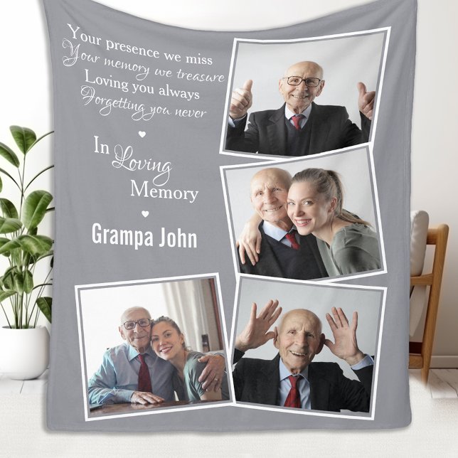 In Loving Memory Modern Grey Photo Collage Fleece Blanket (Creator Uploaded)