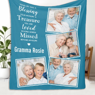 In Loving Memory Modern Jade Teal Photo Collage Fleece Blanket