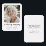 In Loving Memory Modern Memorial Wallet Card<br><div class="desc">Honour the memory of your loved one with the In Loving Memory Modern Memorial Wallet Card. This thoughtful keepsake features a custom photo on the back and can be personalised with a poem, prayer, or heartfelt message. Designed in a modern and elegant style, this wallet-sized card is a meaningful way...</div>