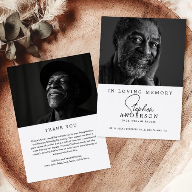 In Loving Memory Modern Minimalist 2-Photo Funeral Thank You Card (Creator Uploaded)