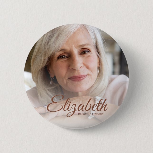 In Loving Memory Modern Name and Photo Keepsake 6 Cm Round Badge (Front)