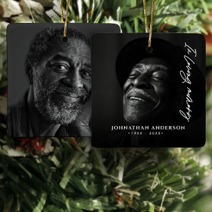 In Loving Memory Modern Script Name & 2 Photos Ceramic Ornament