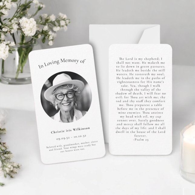 in loving memory modern simple prayer card  (beautiful memorial prayer card with photo fully editable)