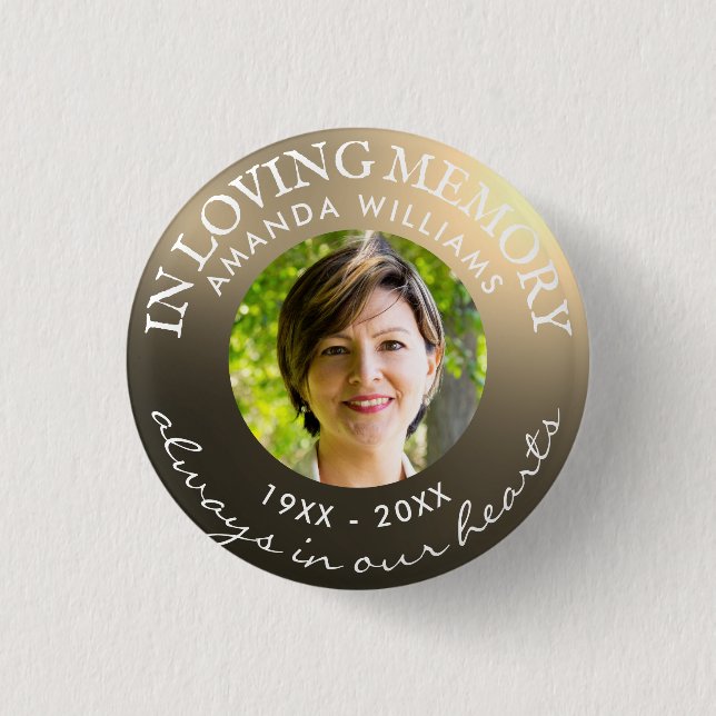 In Loving Memory Modern Sophisticated Gold 3 Cm Round Badge (Front)