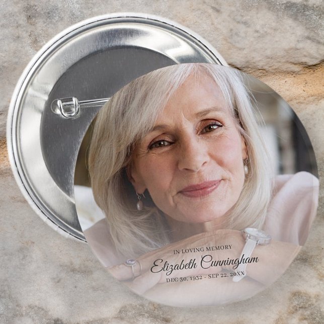 In Loving Memory Modern Vignette Photo Keepsake 6 Cm Round Badge (Creator Uploaded)