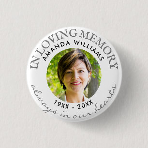 In Loving Memory Modern White Photo Memorial 3 Cm Round Badge