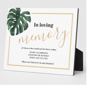 In loving memory Monstera Leaf Wedding Sign Plaque