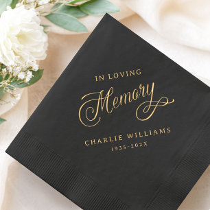 In loving memory name date black funeral memorial foil napkins