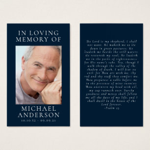 In Loving Memory Navy Blue Memorial Prayer Card