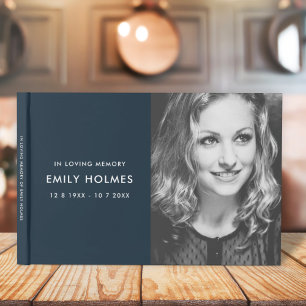 In Loving Memory   Navy Blue Modern Memorial Photo Guest Book
