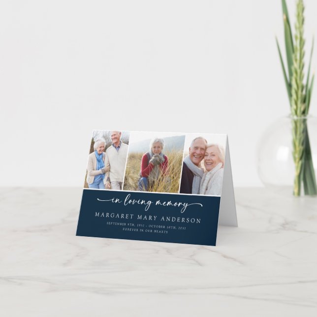 In Loving Memory | Navy Photos Funeral Sympathy  Thank You Card (Front)