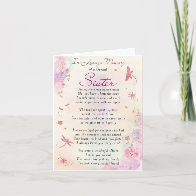 In Loving Memory of a Special Sister Sympathy Card (Front)