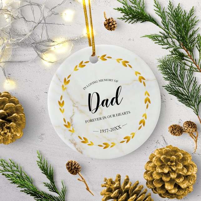 In Loving Memory Of Dad Gold Wreath Memorial Ceramic Ornament (Creator Uploaded)