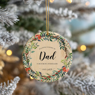 In Loving Memory Of Dad Rustic Wreath Memorial Ceramic Ornament