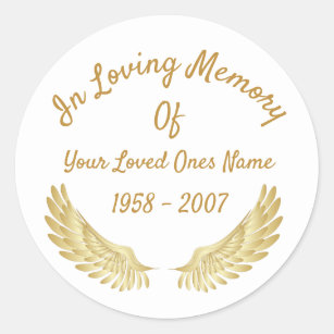 In Loving Memory Of Gold Angel Wings Classic Round Sticker