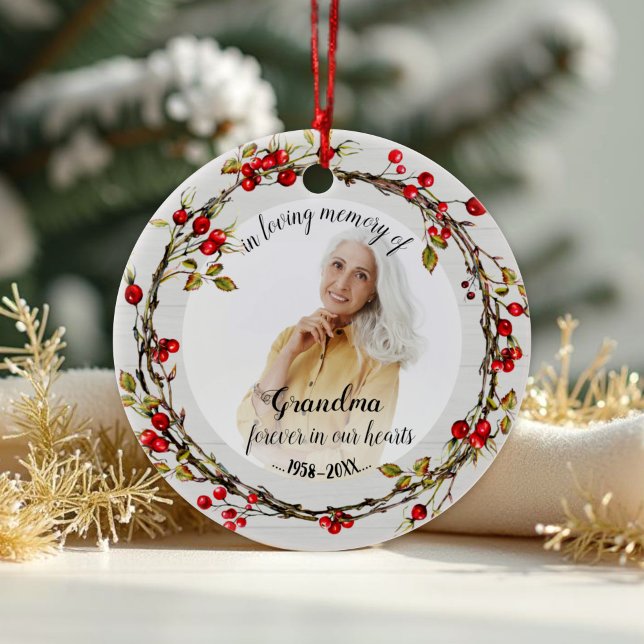In Loving Memory of Grandma Rustic Wreath Memorial Ceramic Ornament (Creator Uploaded)