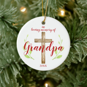 In Loving Memory of Grandpa Personalised Cross Ceramic Ornament