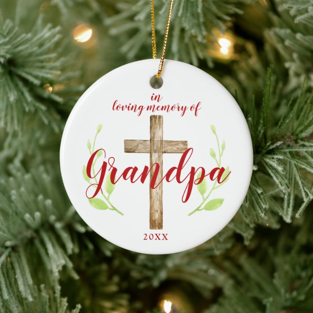 In Loving Memory of Grandpa Personalised Cross Ceramic Ornament (Tree)