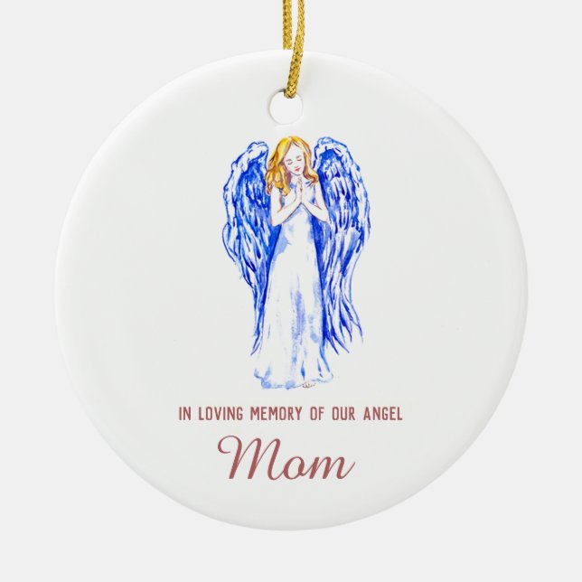 In Loving Memory of Mum Personalised Angel Ceramic Ornament (Front)